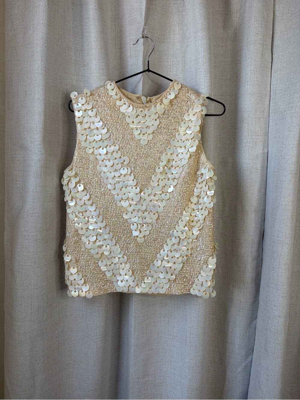 Vintage Sleeveless Ivory Sequin Chevron Top